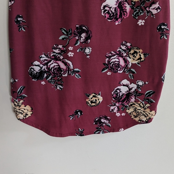Rose Print Floral Bodycon Midi Dress, Wine Red, Women's Size Large - Picture 5 of 6